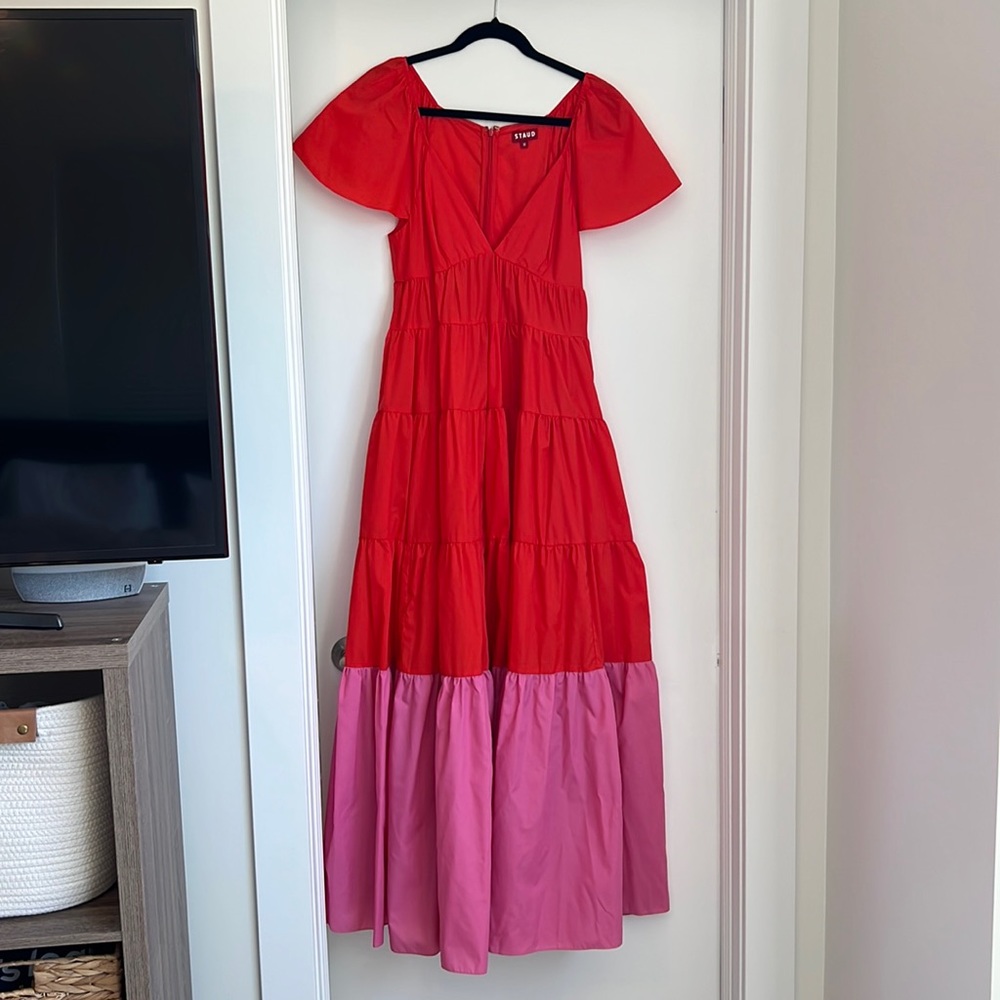 STAUD Corsica Dress, Tomato Wild Orchid, Size Medium